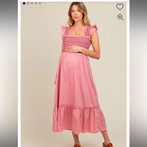 Smocked Ruffle Strap Maternity Midi Dress